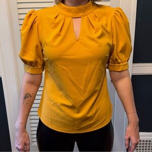 COPY - Yellow balloon sleeve keyhole blouse